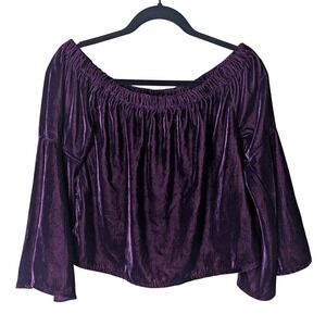 Hollister Top Purple Velvet Off Shoulder Bell‎ Sleeve Boho Whimsigoth Fairycore